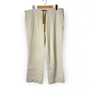 Betabrand Tan Linen Drawstring Loose Fit Ankle  Pants